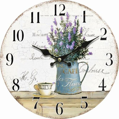 Dřevěné nástěnné hodiny Lavender café