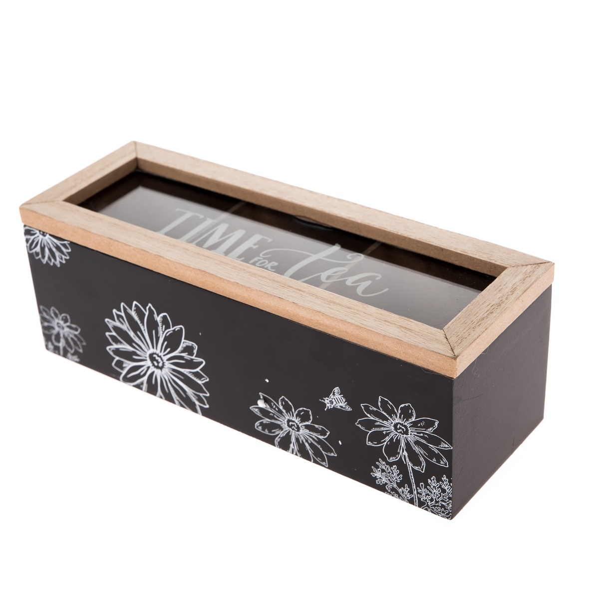 Dřevěný box na čajové sáčky Meadow flowers černá