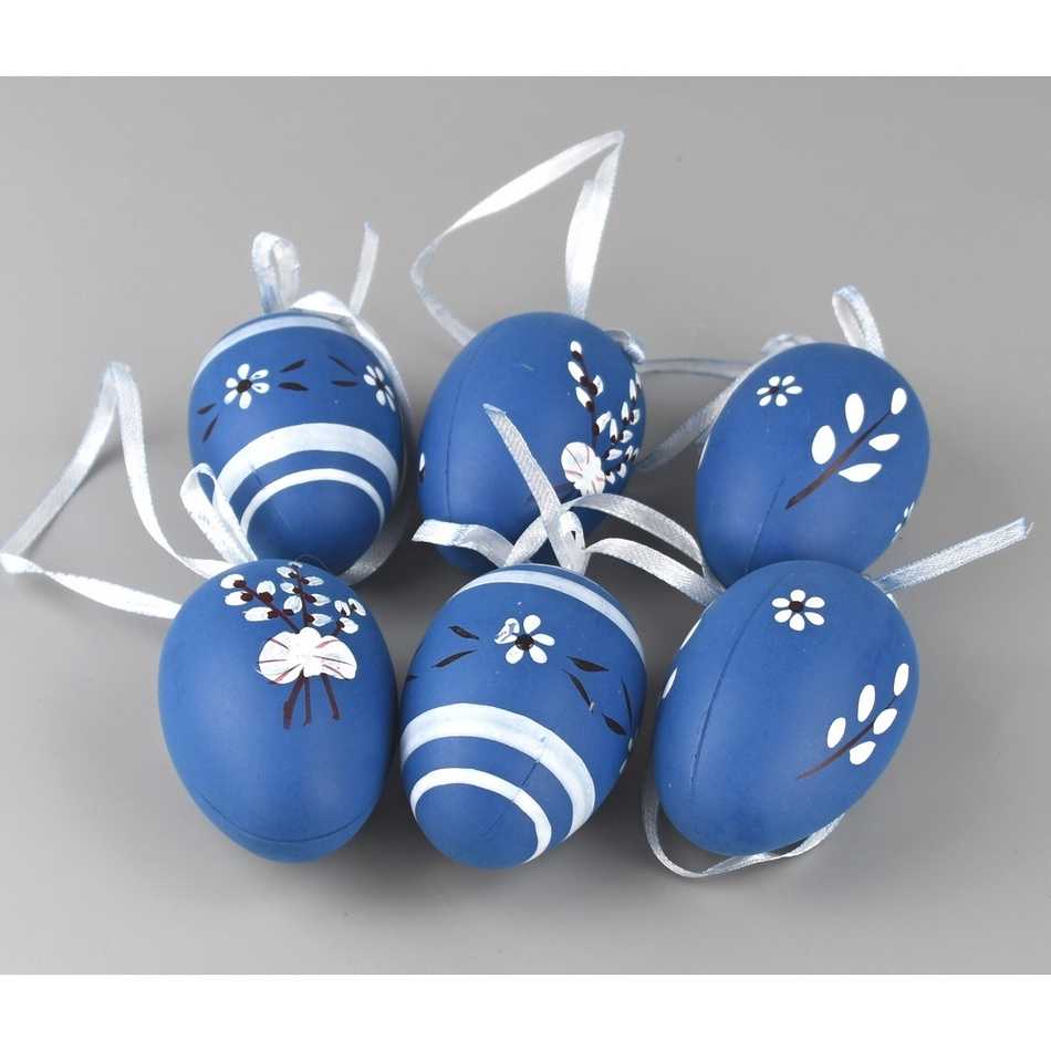 Sada ručně malovaných vajíček s mašlí modrá