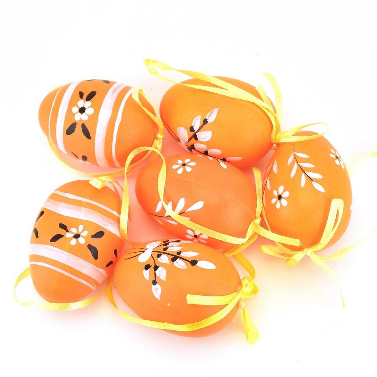 Sada ručně malovaných vajíček s mašlí oranžová