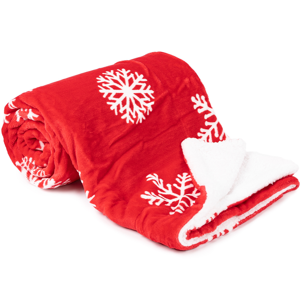 Dětská deka fleecová beránek červená s vločkami