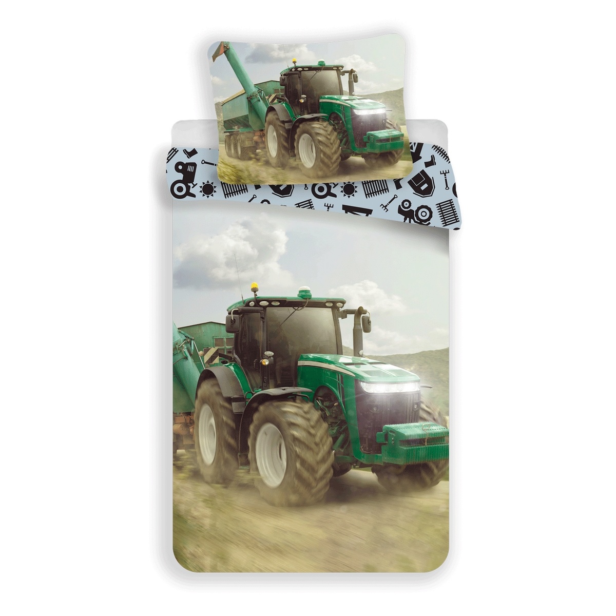Jerry Fabrics Dětské bavlněné povlečení Traktor green