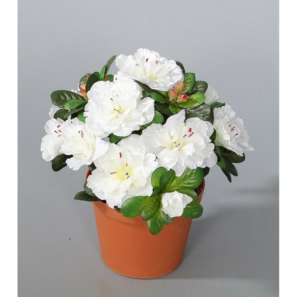 Umělá květina Azalka v květináči bílá