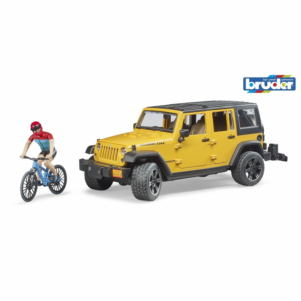 Bruder 2543 Jeep Wrangler Rubicon Unlimited s horským kolem a cyklistou