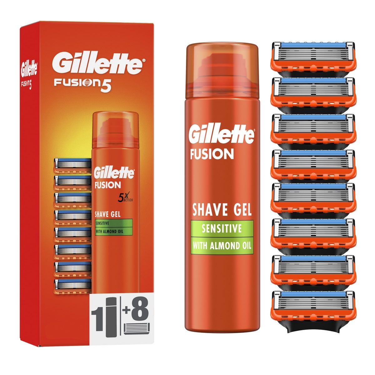 Gillette Náhradní hlavice 8 ks + holicí gel Fusion5 Gillette