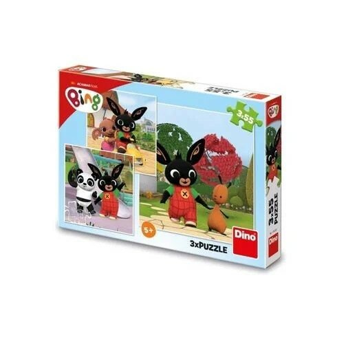 Dino Puzzle 3v1 Králíček Bing/Bing si hraje 3x55dílků v krabici 27x19x4cm. Dino Toys