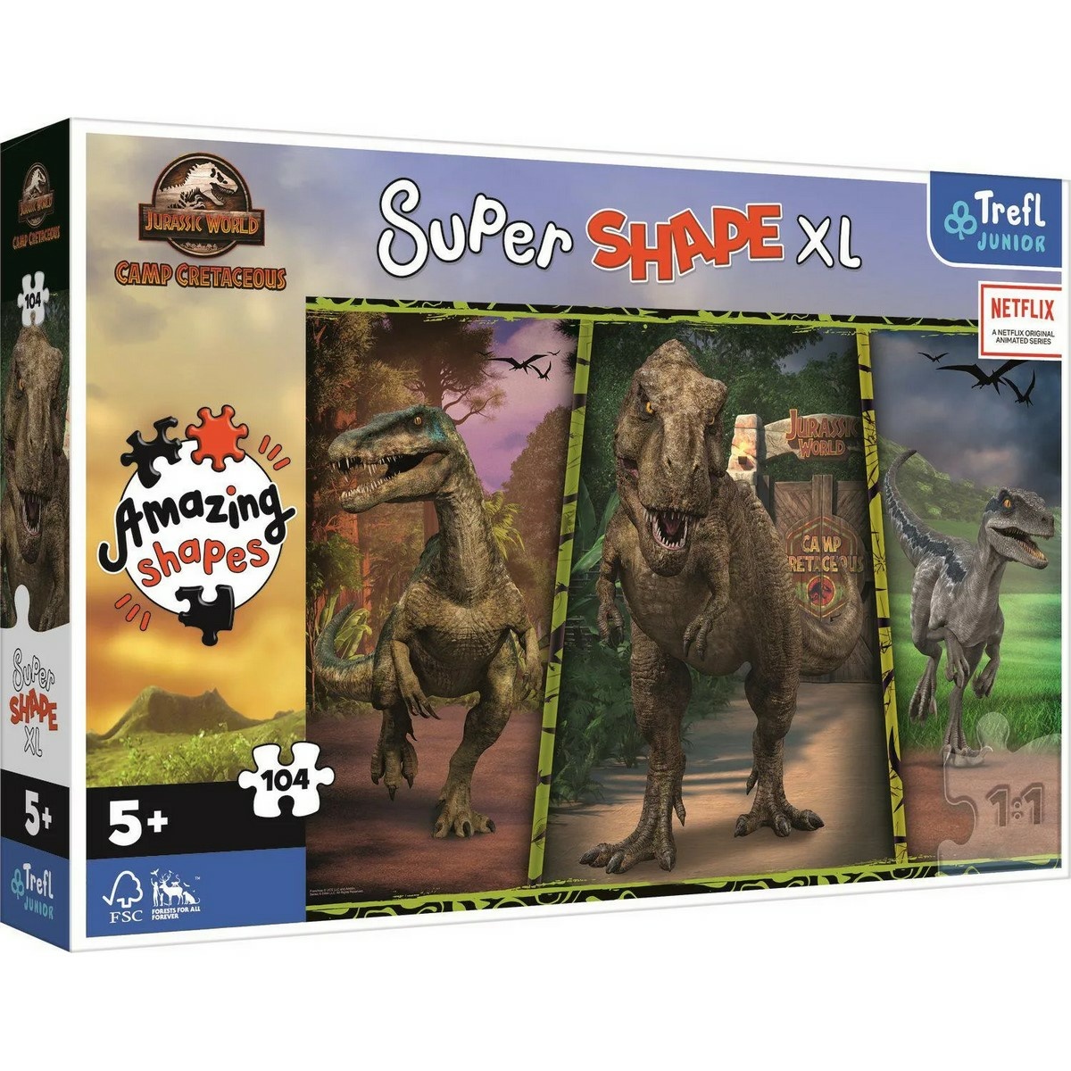 Trefl Puzzle 104 XL Super Shape Barevní dinosauři/Jurassic World 60x40cm v krabici 40x27x6cm Trefl