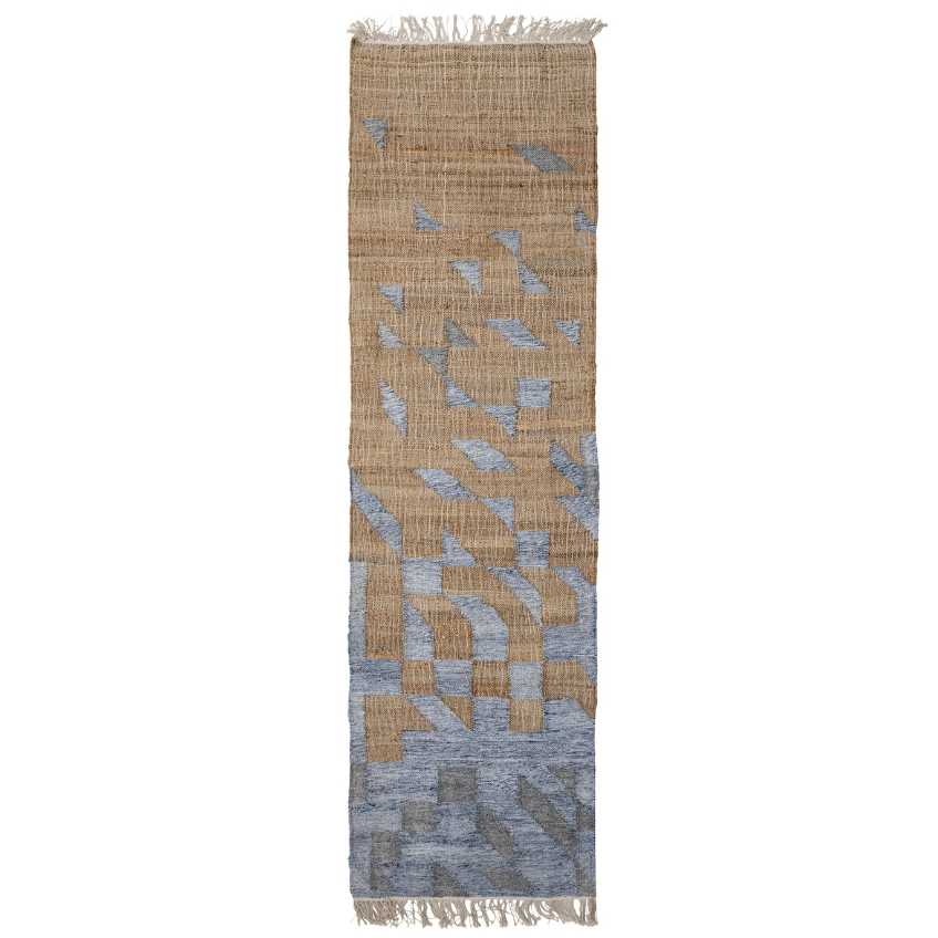 Béžovo-modrý jutový koberec Bloomingville Vikka 75 x 245 cm