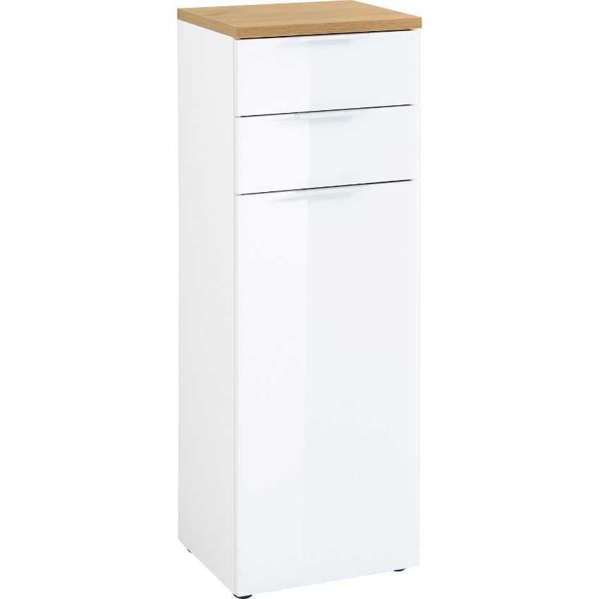 Bílá koupelnová skříňka GEMA Penetra 112 x 39 cm s dubovou deskou