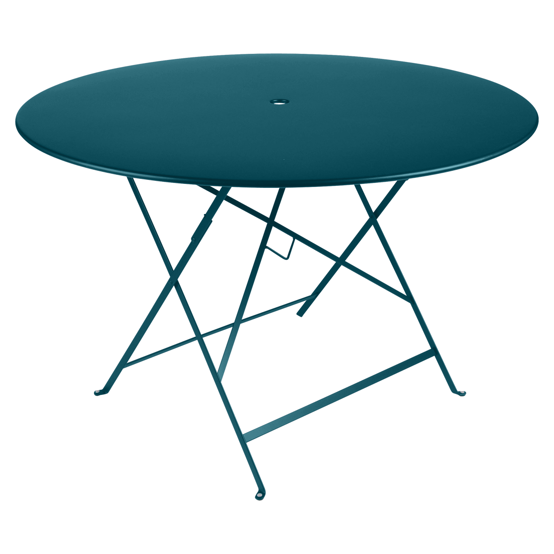 Modrý kovový skládací stůl Fermob Bistro Ø 117 cm