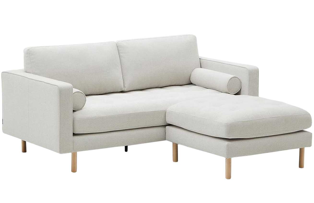 Světle šedá čalouněná dvoumístná pohovka Kave Home Debra 182 cm s podnožkou