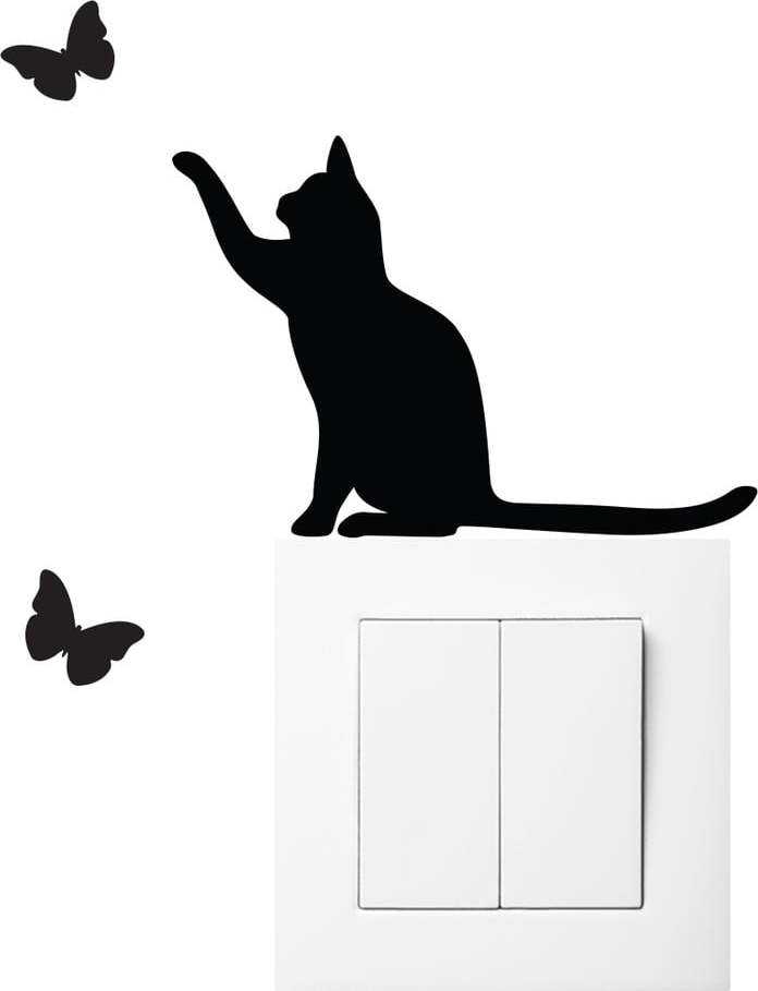 Černá samolepka na vypínač Ambiance Cat