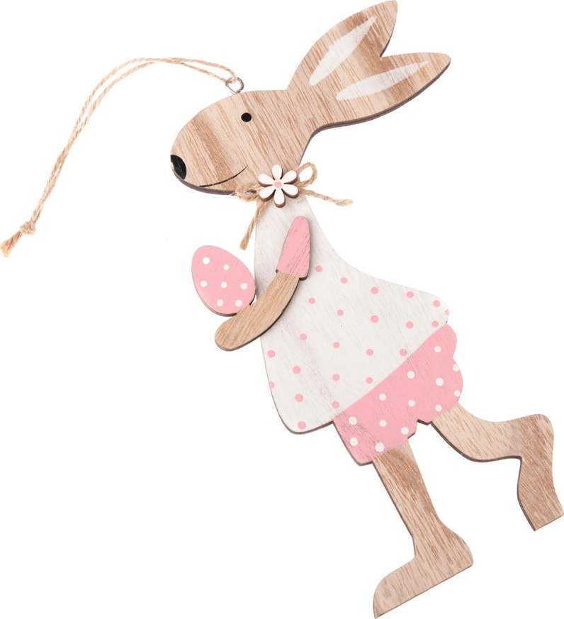 Dřevěný dekorativní závěsný zajíc Dakls Pink Dress