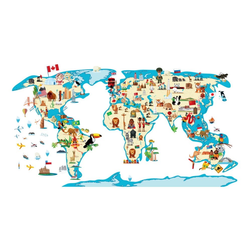 Nástěnná samolepka Ambiance World Map Ethnic Tour