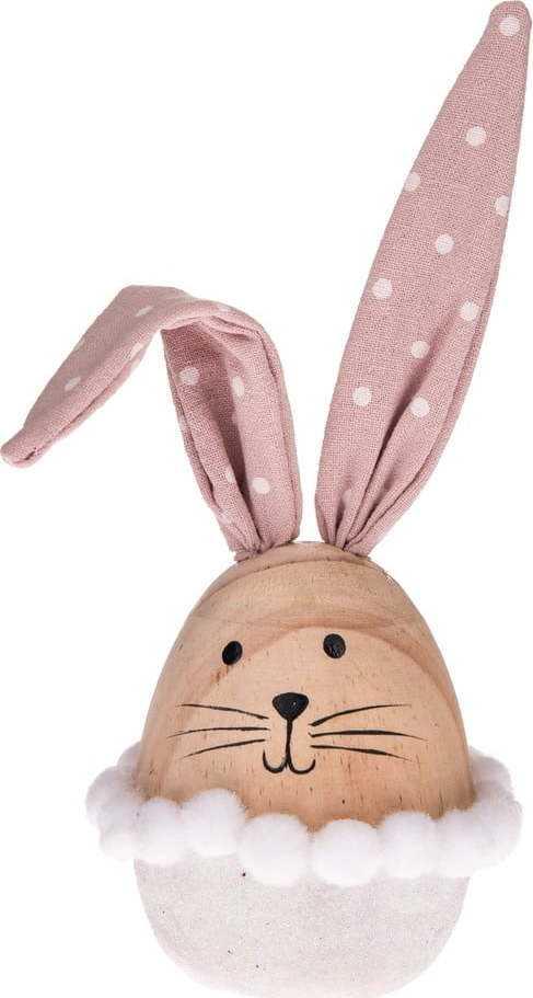 Růžovo-bílá dřevěná velikonoční dekorace Dakls Bunny