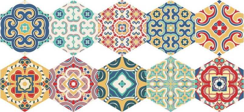 Sada 10 samolepek na podlahu Ambiance Floor Stickers Hexagons Lorena