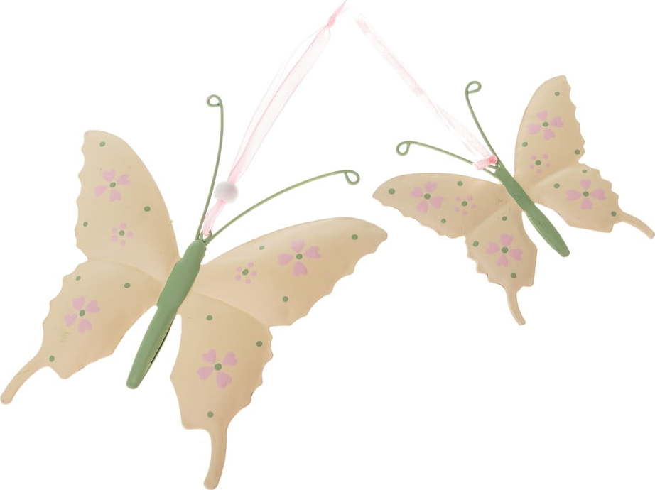 Sada 2 béžových kovových závěsných dekorací Dakls Butterfly