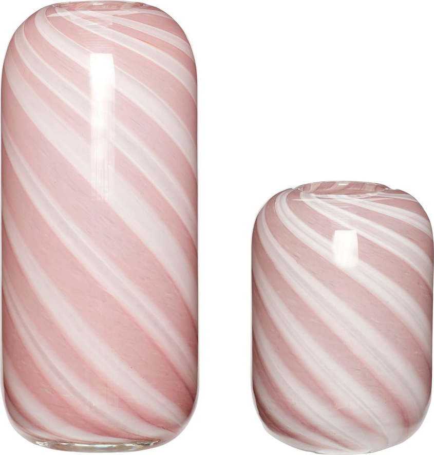 Sada 2 růžovo-bílých skleněných váz Hübsch Candy