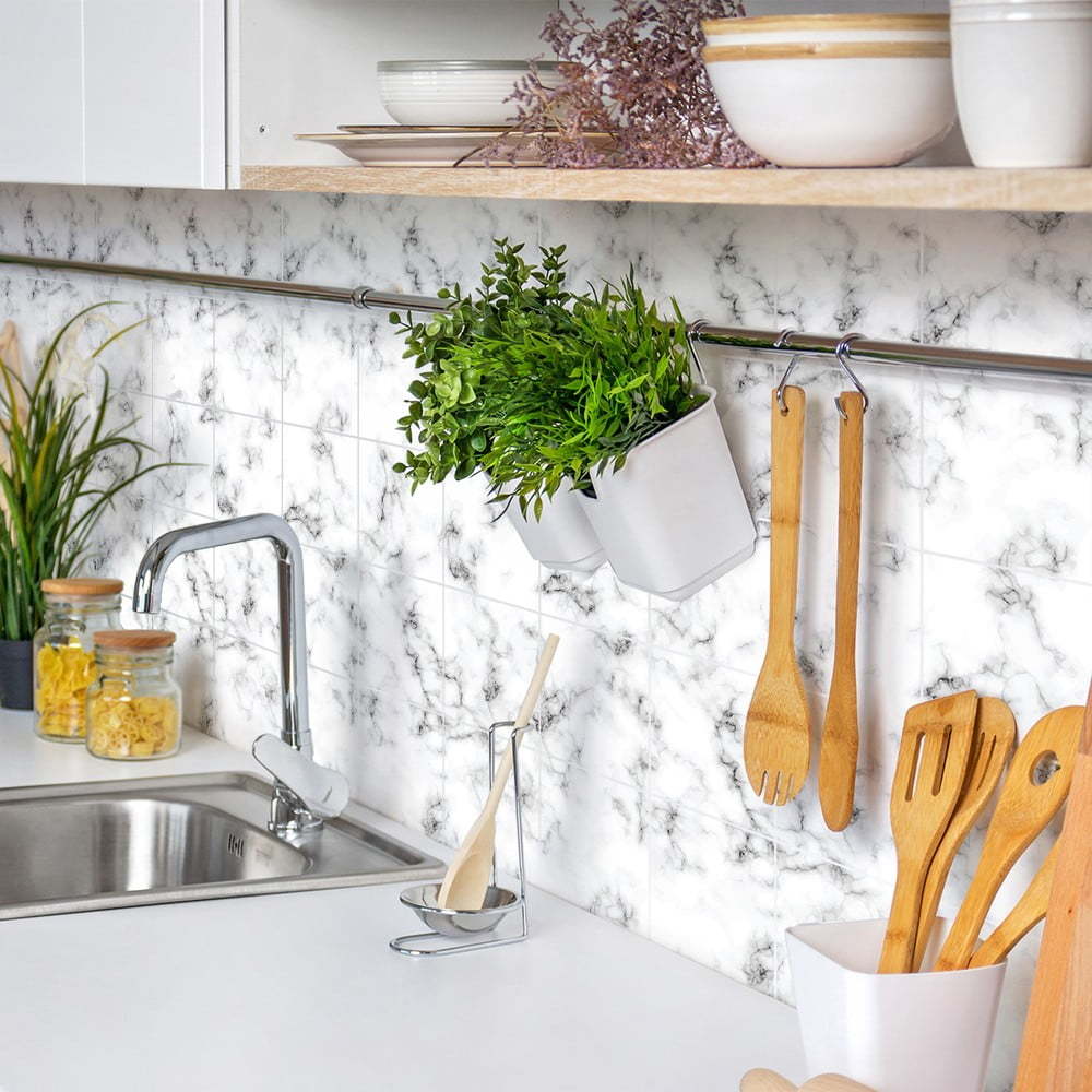 Sada 24 samolepek na zeď Ambiance Black and White Marble