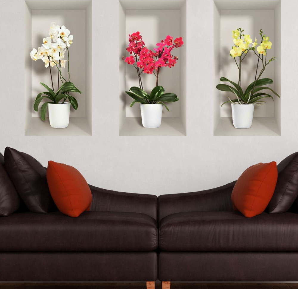 Sada 3 3D samolepek na zeď Ambiance Orchids