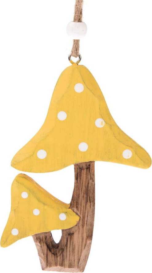 Sada 3 žlutý dřevěných závěsných dekorací Dakls Mushrooms