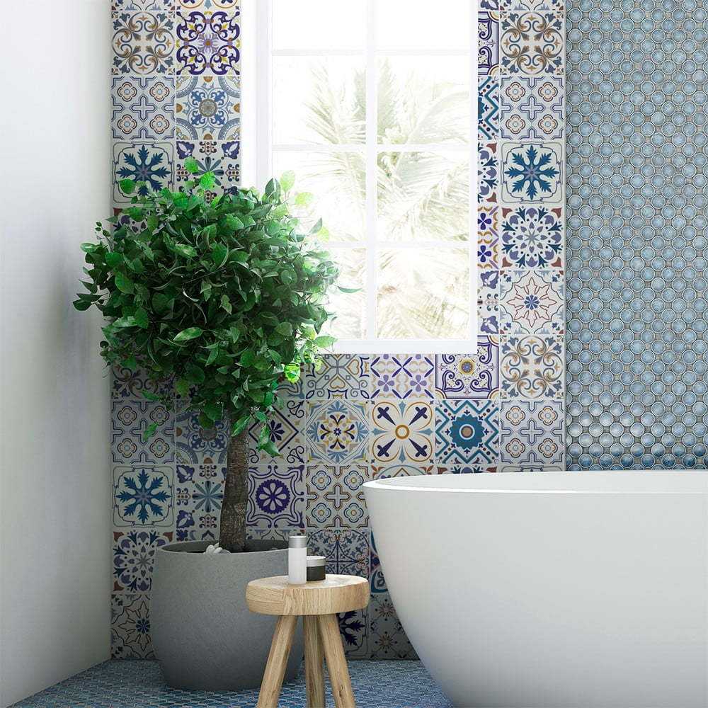 Sada 30 nástěnných samolepek Ambiance Tiles Azulejos Riviera