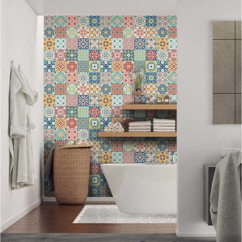 Sada 60 nástěnných samolepek Ambiance Wall Decal Cement Tiles Montanares