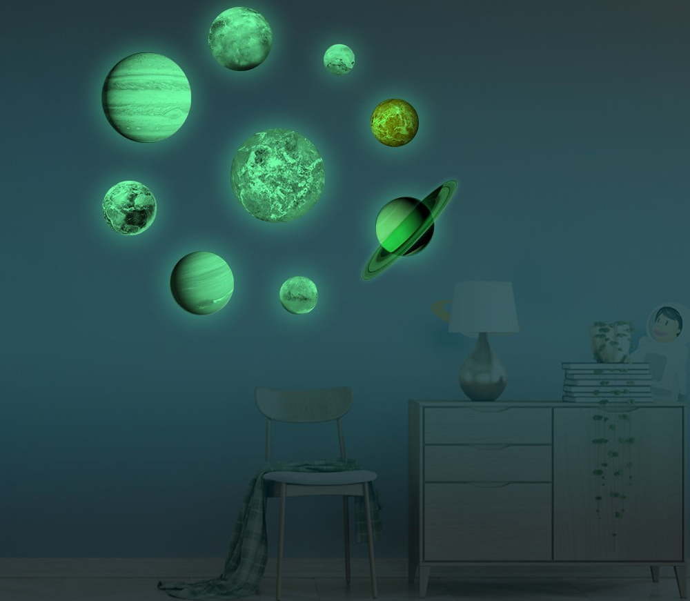 Sada 9 svítících samolepek Ambiance Solar System