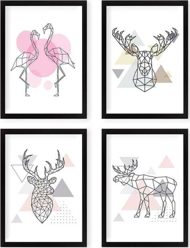 Sada plakátů v rámu 4 ks 24x29 cm Geometric Animals – Wallity