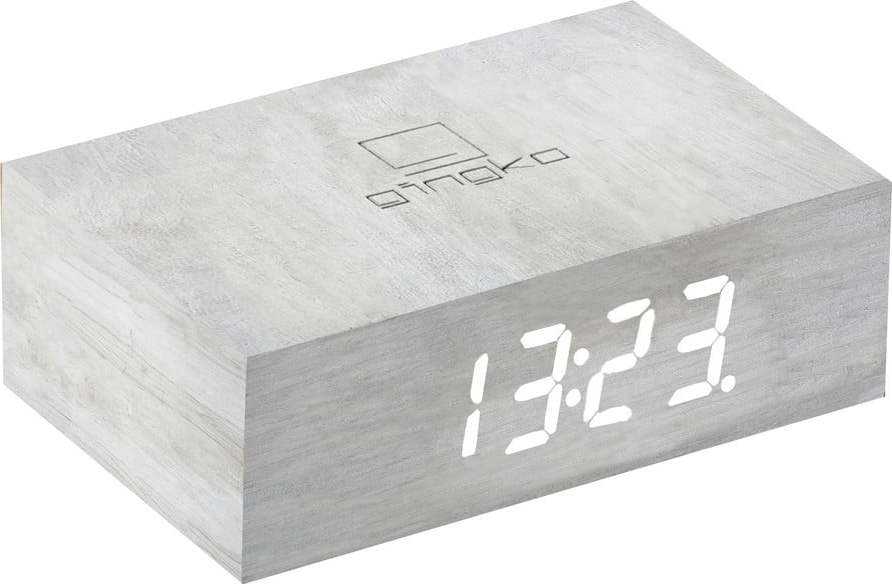 Světle šedý dřevěný LED budík Gingko Flip Click