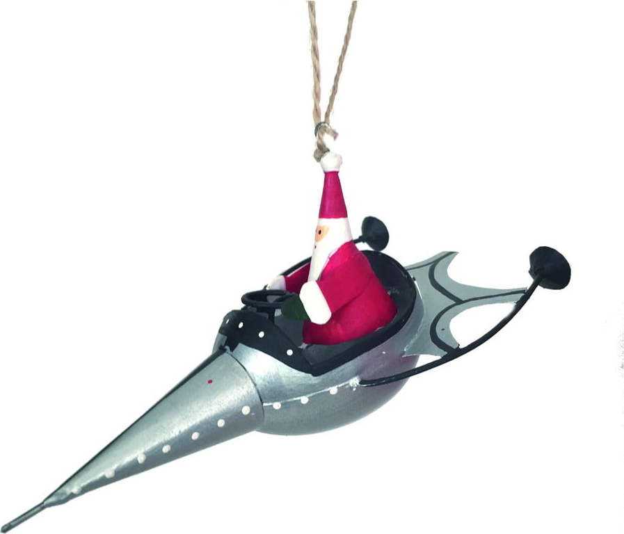 Závěsná vánoční dekorace Santa in Silver Rocket - G-Bork