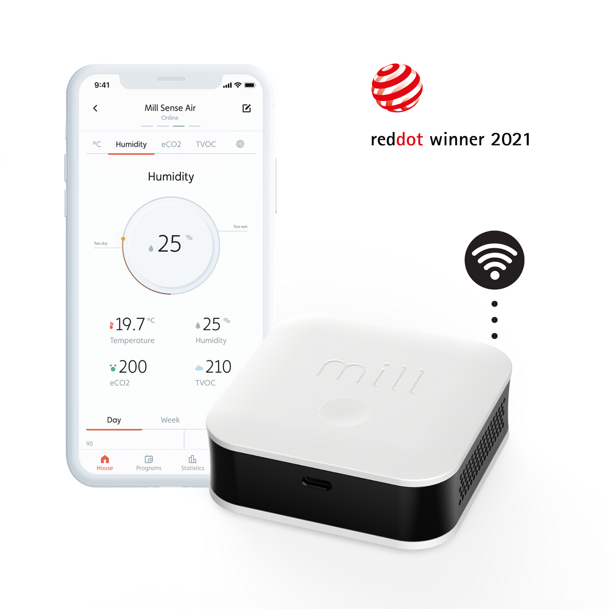 Mill chytrý měřič kvality vzduchu s Wifi Mill