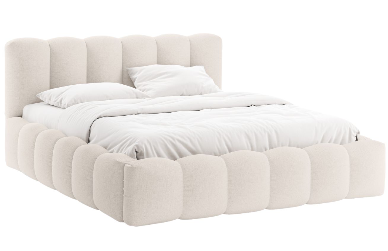 Béžová čalouněná dvoulůžková postel MICADONI Lupine 180 x 200 cm s úložným prostorem