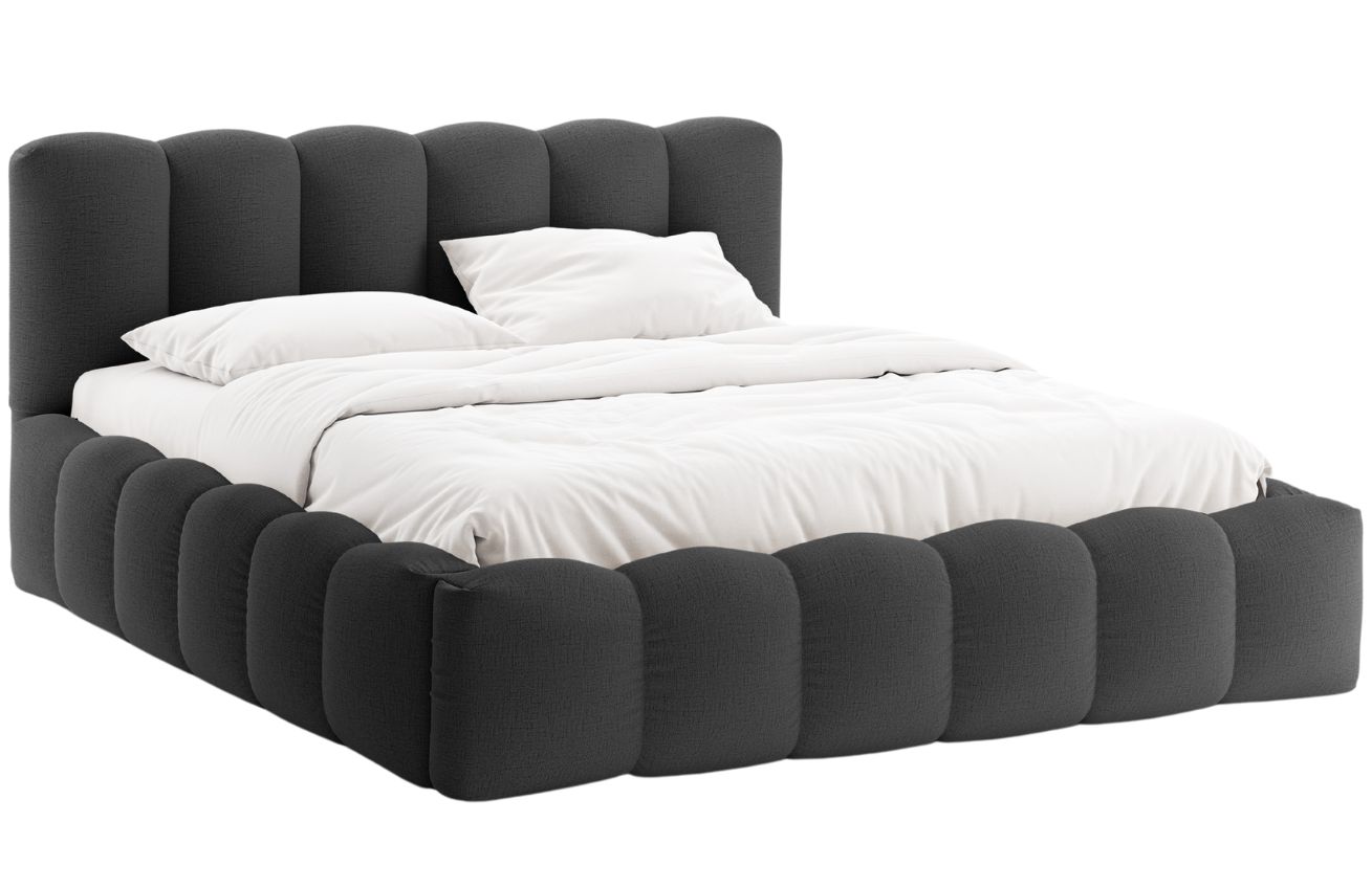Černá čalouněná dvoulůžková postel MICADONI Lupine 200 x 200 cm s úložným prostorem