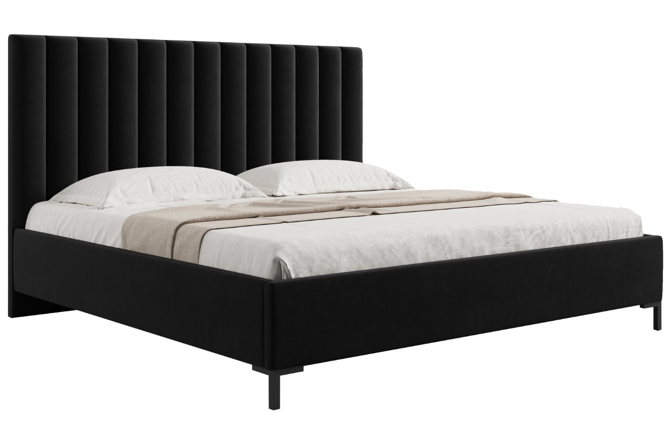 Černá sametová dvoulůžková postel MICADONI Allison 180 x 200 cm s úložným prostorem