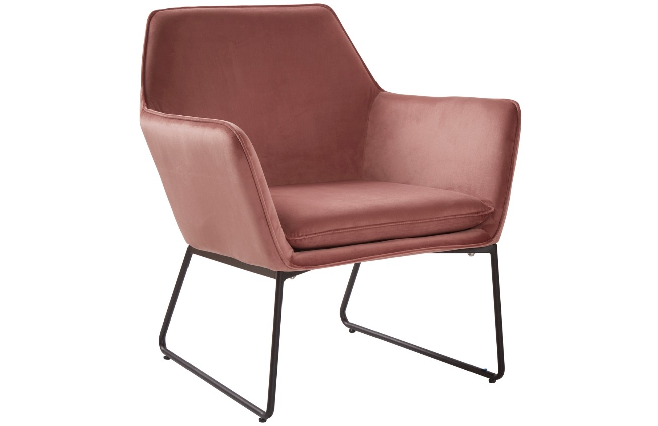 Jotex Růžové sametové křeslo ELLNE s černou podnoží
