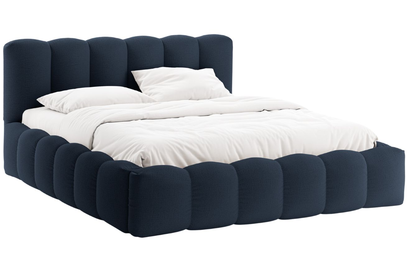 Královsky modrá čalouněná dvoulůžková postel MICADONI Lupine 200 x 200 cm s úložným prostorem