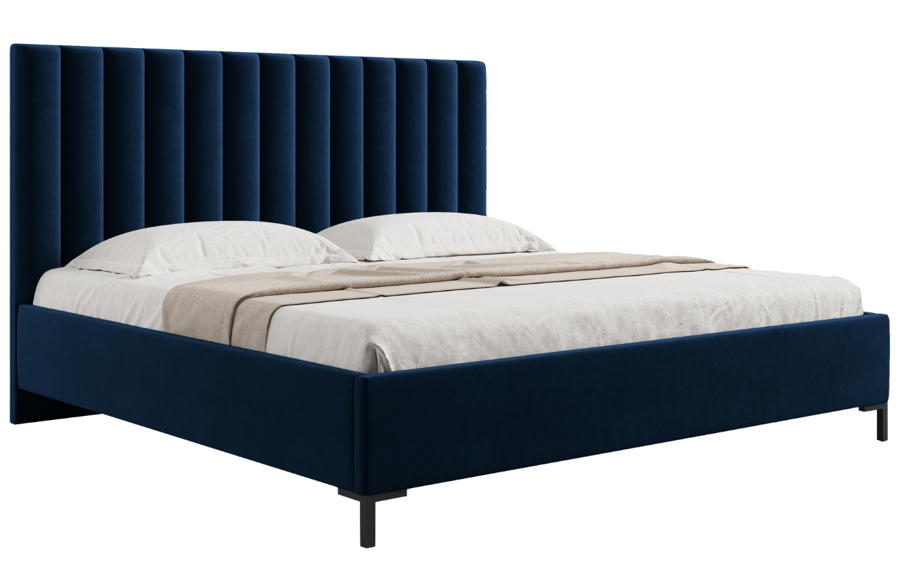 Královsky modrá sametová dvoulůžková postel MICADONI Allison 140 x 200 cm s úložným prostorem