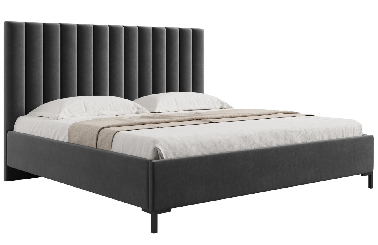Šedá sametová dvoulůžková postel MICADONI Allison 160 x 200 cm s úložným prostorem