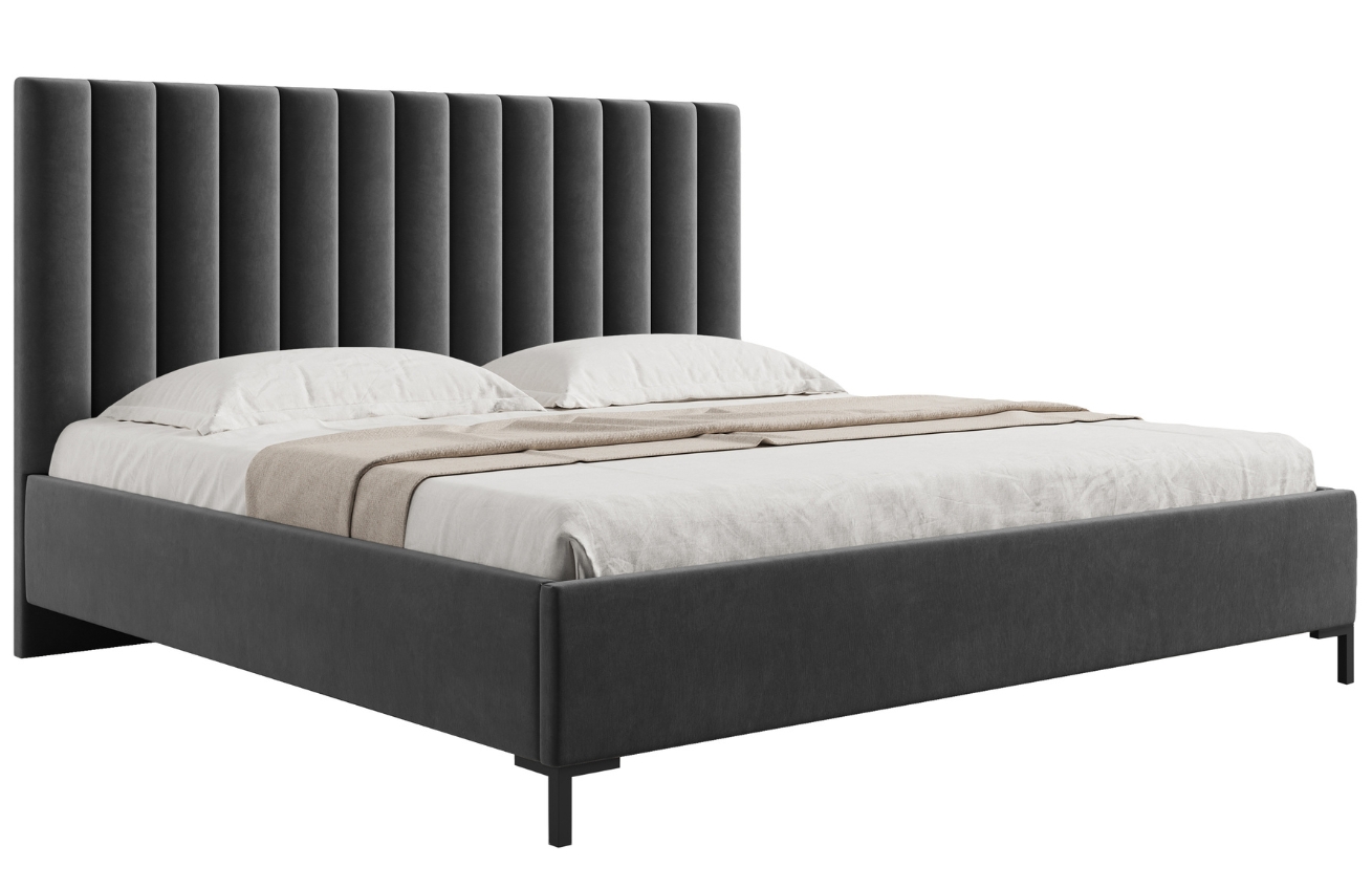 Šedá sametová dvoulůžková postel MICADONI Allison 180 x 200 cm s úložným prostorem