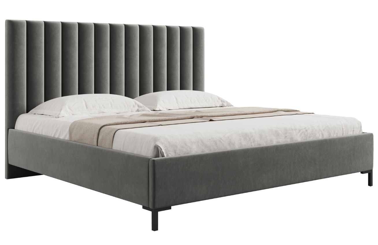 Světle šedá sametová dvoulůžková postel MICADONI Allison 140 x 200 cm s úložným prostorem