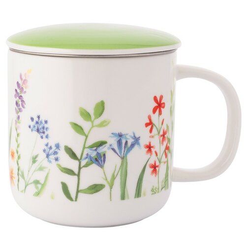 Altom Porcelánový hrnek s čajítkem a víčkem Nature Awakening 380 ml Altom