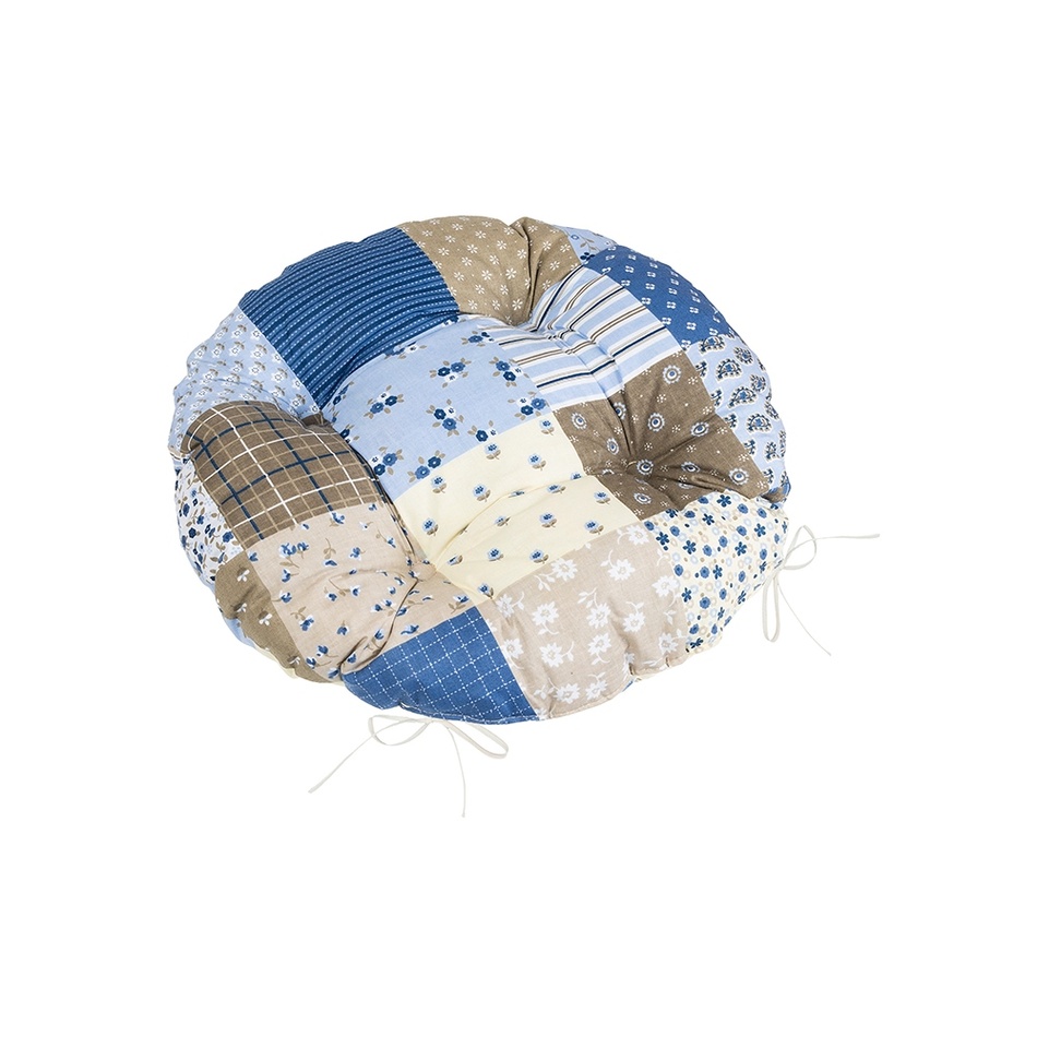 Bellatex Sedák Adéla prošívaný kulatý Patchwork modrá 40 x 40 cm Bellatex