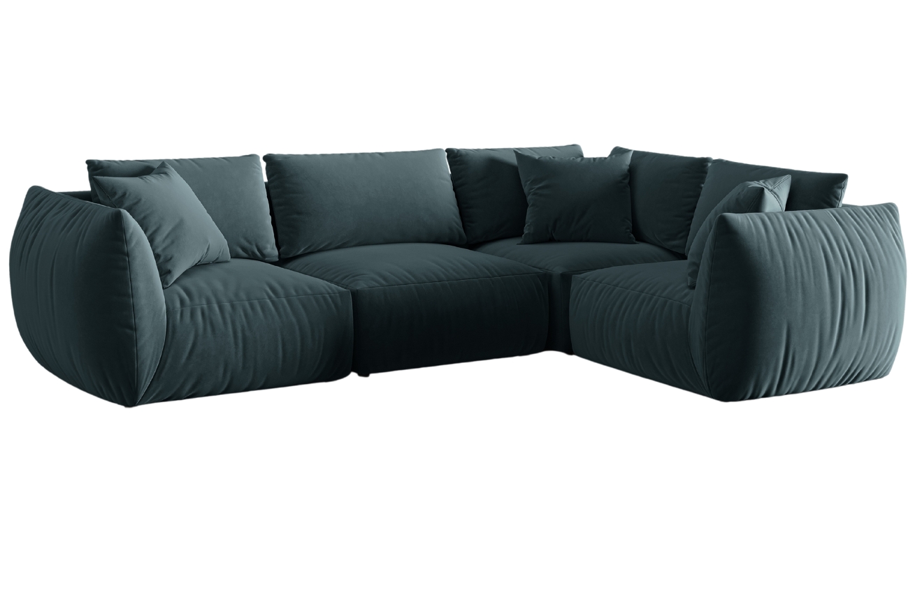 Modrá sametová rohová pohovka MICADONI Chris II. 295 cm