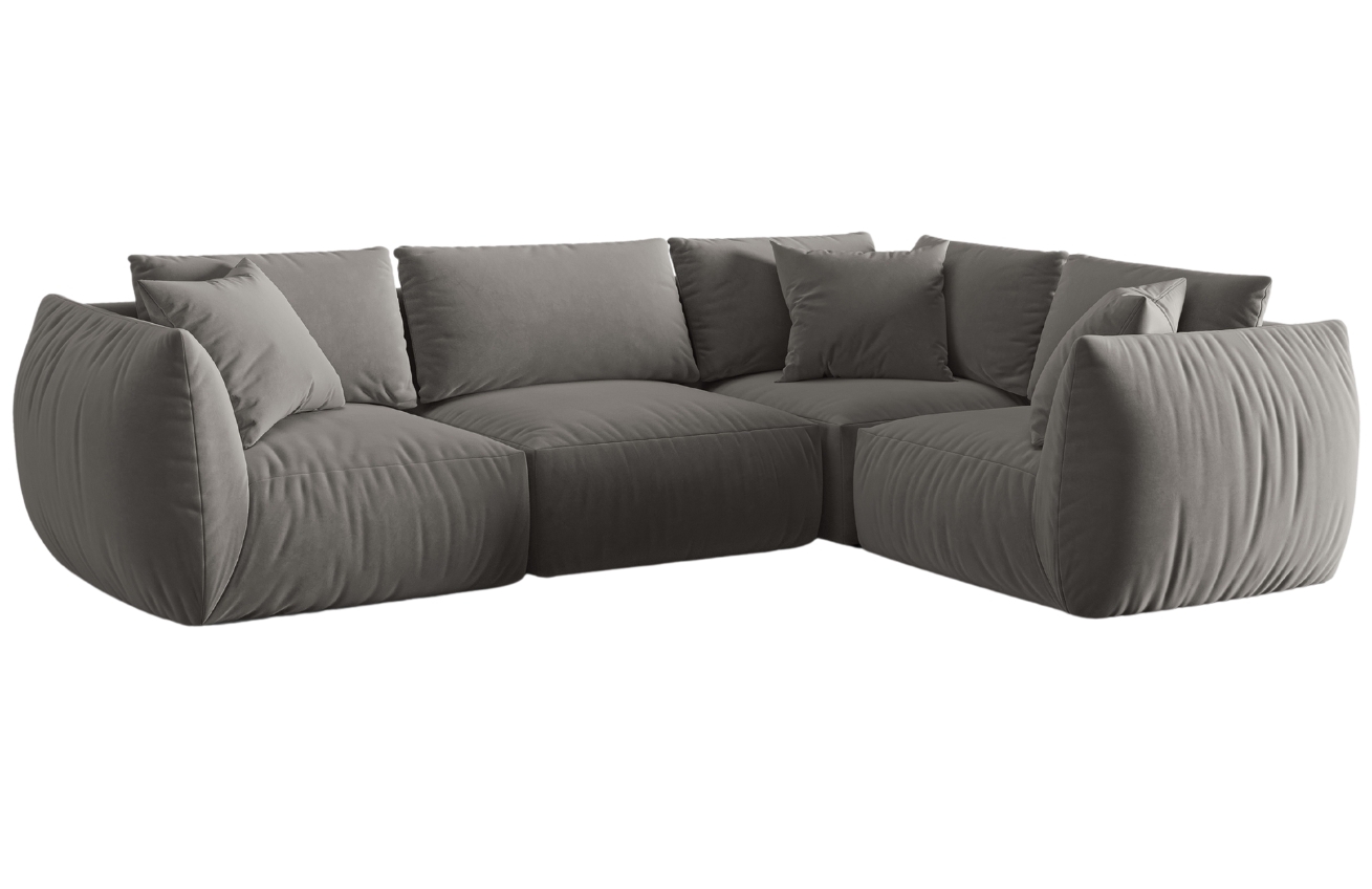 Šedá sametová rohová pohovka MICADONI Chris II. 295 cm