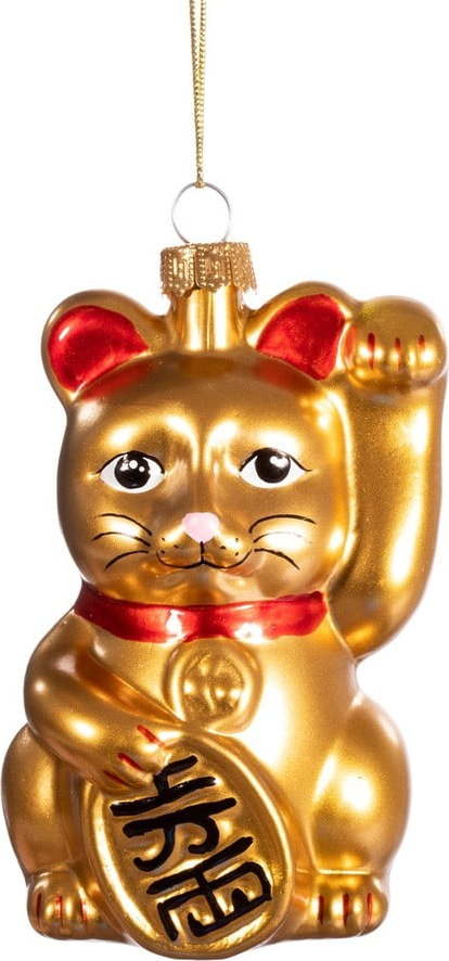 Skleněná ručně vyrobená vánoční ozdoba 11 cm Lucky Cat – Sass & Belle