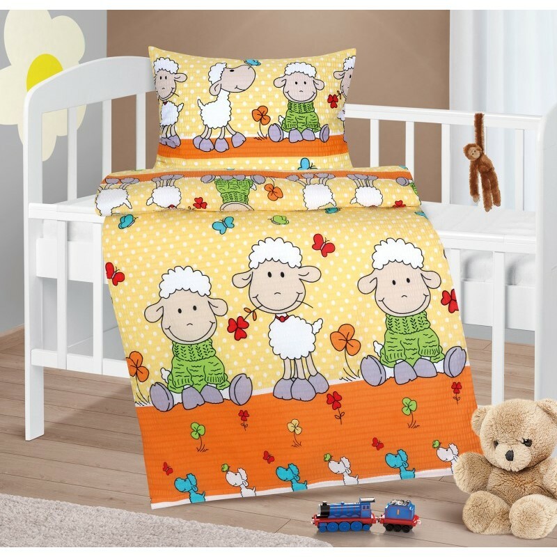 Bellatex Dětské krepové povlečení do postýlky Agáta Ovečka žlutá 90 x 135 cm