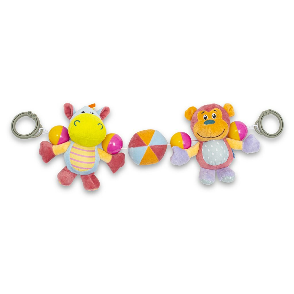 Dětské plyšové chrastítko do kočárku Baby Mix hrošík a opička Baby Mix