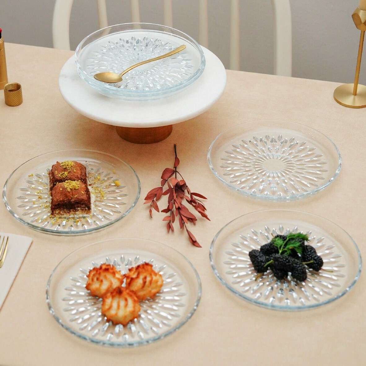 Sada 6 skleněných dezertních talířů Crystal Bloom 19 cm