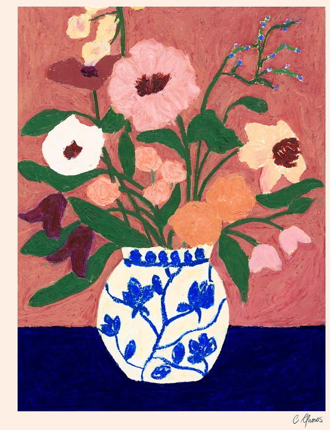 Plakát 30x40 cm Flowers on Blue Table – The Poster Club